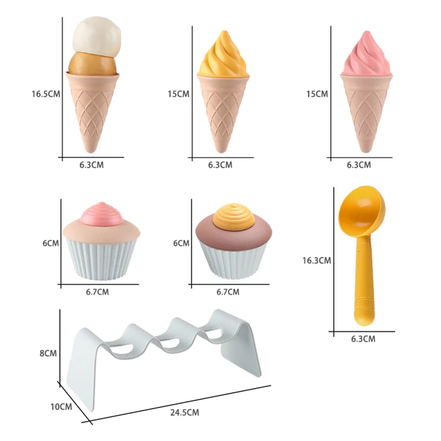 Eco-Friendly Beach Sand Toys Set - Wheat Straw Ice Cream Digging Tools for Kids Outdoor Play (Nordic Design)