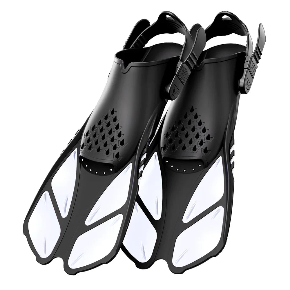 Adjustable Open Heel Swimming Fins - Short Silicone Diving Flippers with Quick-Release Buckles for Adult Men & Women Travel Size