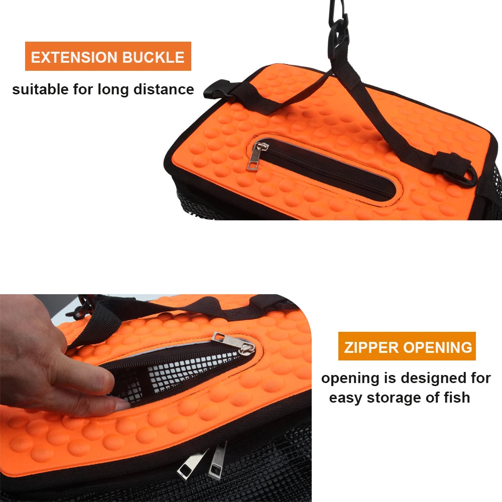 Portable Collapsible Mesh Fish Basket - Foldable Floating Fishing Holder for Caught Fish and Minnow Bait