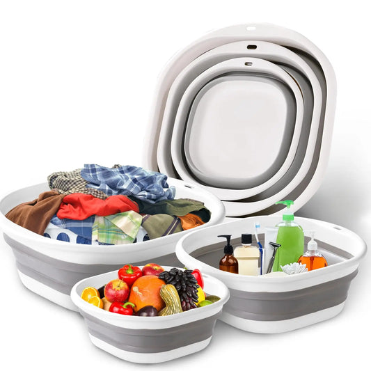 Space-Saving Collapsible Storage Baskets - 3 Pack Multi-Purpose Wash Tubs for Laundry, Camping, Fruits & Home Organization