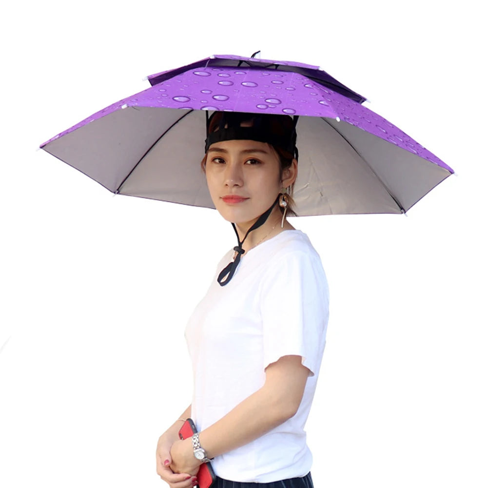 Foldable Umbrella Hat - Waterproof Hands-Free Rain & Sun Protection for Fishing, Camping & Beach (55-95CM Adjustable)