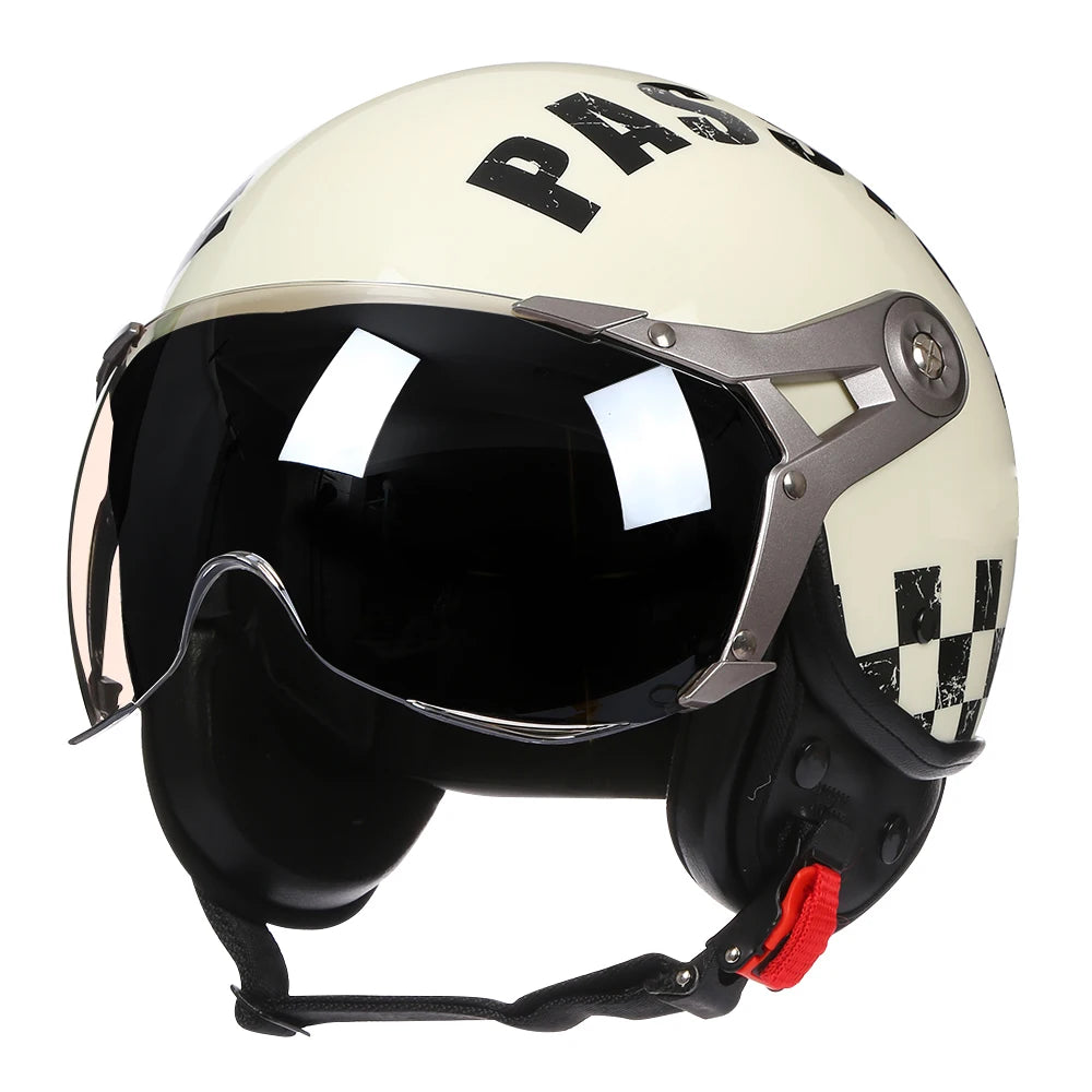 Retro 3/4 Open Face Motorcycle Helmet - Jet Style with Visor for Motorbike & Scooter Riding