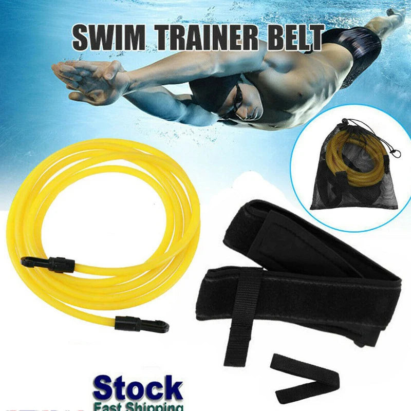 Swimming Training Resistance Belt - 4M Elastic Tether Harness with Stationary Leash for Pool Exercise and Swim Training Accessories