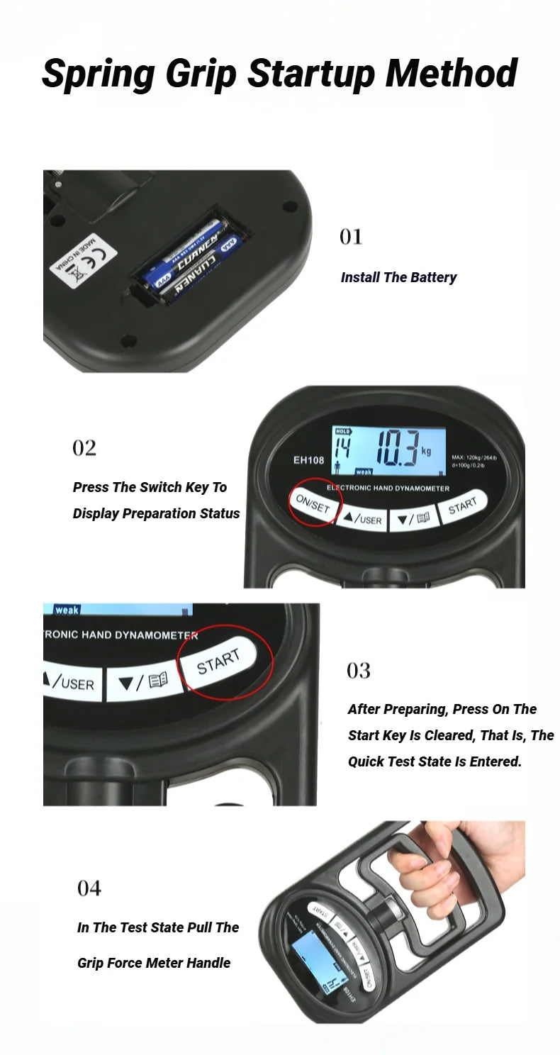 265Lbs/120Kg Digital Hand Dynamometer - Grip Strength Tester for Men and Women