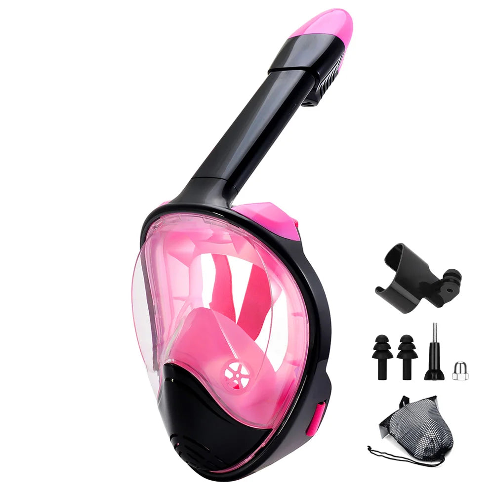 Full Face Snorkel Mask with Detachable Camera Mount,Snorkeling Swimming Diving Mask Wide View Anti-Fog Anti-Leak for Adult Youth