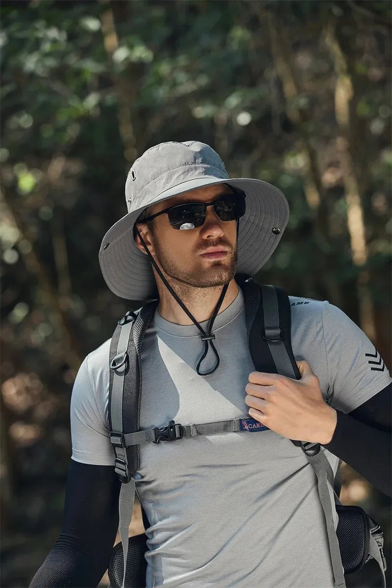 Men's Summer Fisherman Bucket Hat - Wide Brim Sun Protection Cap for Outdoor Activities