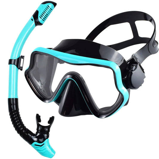 Professional Adult Diving Mask & Snorkel Kit - Tempered Glass Panoramic Swimming Goggles with Training Snorkel Gear