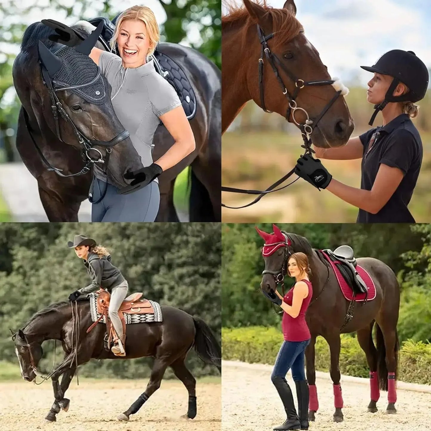 Women's Equestrian Riding Gloves - Breathable Mesh, Lightweight, Comfortable Grip, All-Weather Color Pack