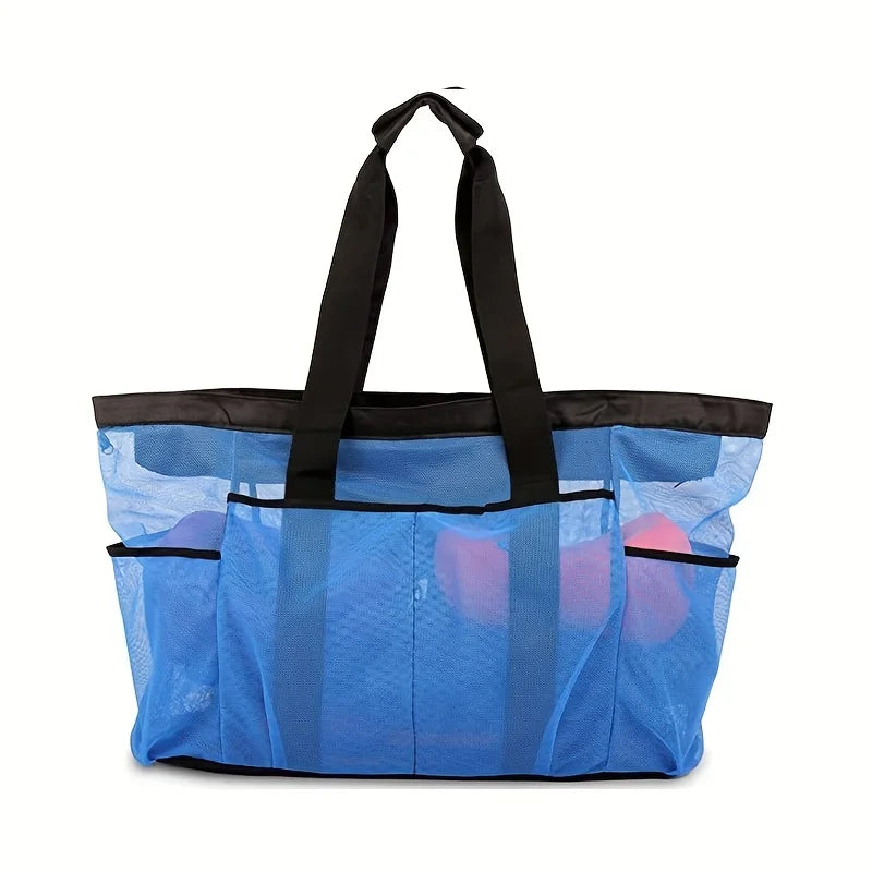 Premium Oversized Beach Tote - Ultra-Light, Waterproof Design with Foldable Structure, Mesh Carrying Straps, Secure Zippered Compartments & Reinforced Shoulder Handles