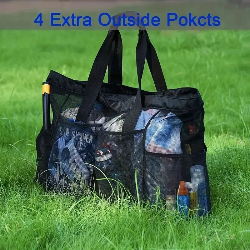 Premium Oversized Beach Tote - Ultra-Light, Waterproof Design with Foldable Structure, Mesh Carrying Straps, Secure Zippered Compartments & Reinforced Shoulder Handles