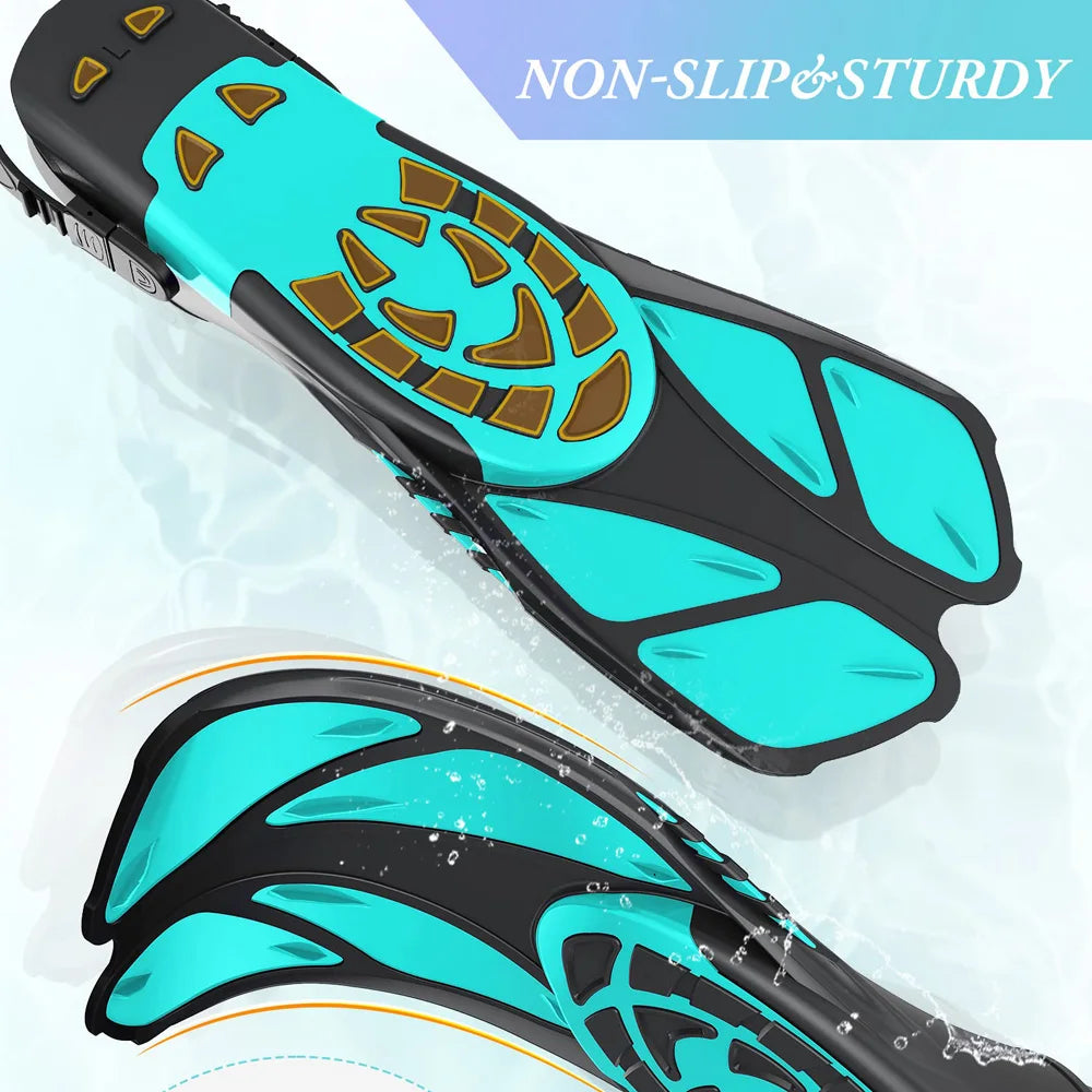 Adjustable Open Heel Swimming Fins - Short Silicone Diving Flippers with Quick-Release Buckles for Adult Men & Women Travel Size