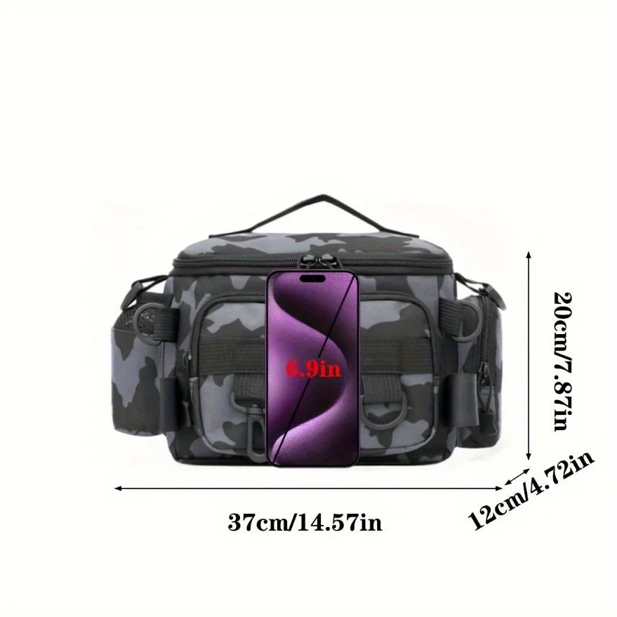 Versatile Fishing Gear Bag - Canvas Waist Pack with Crossbody & Shoulder Straps, Multi-Purpose Travel Sports Bag