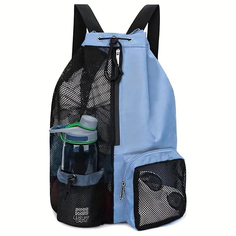 Multipurpose Mesh Drawstring Swim Backpack with Wet Compartment for Beach, Pool, Gym and Workout Equipment