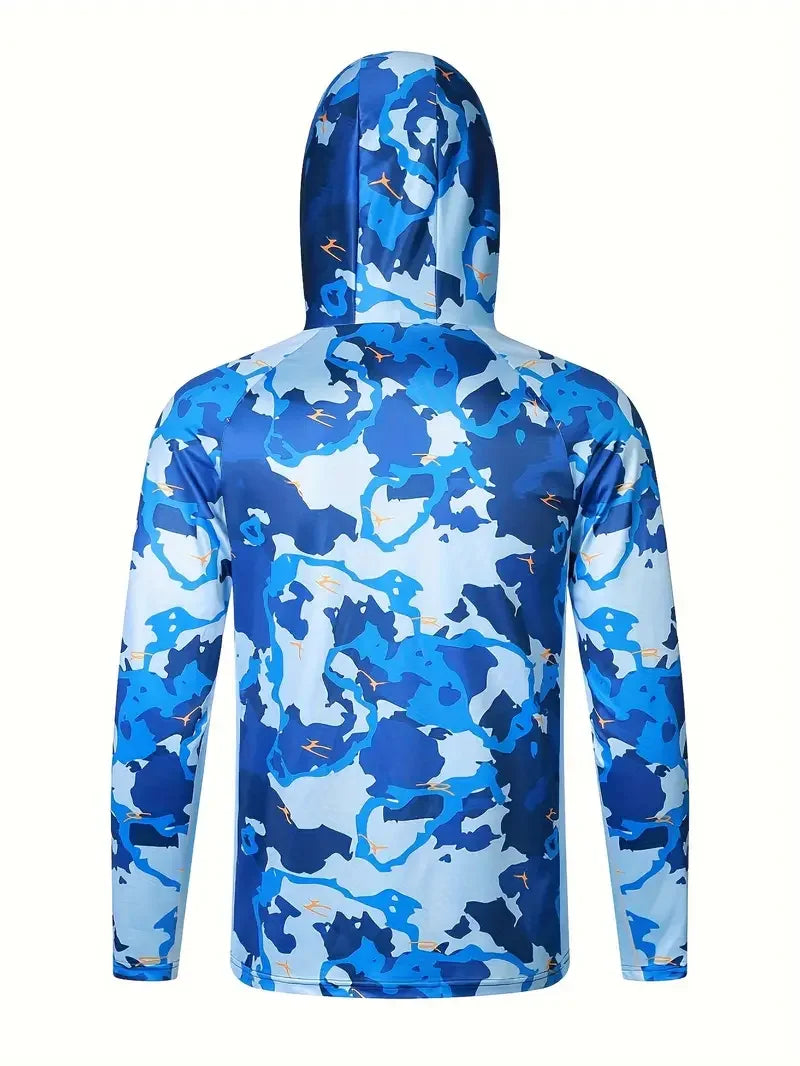 Men's Hooded Fishing Performance Jersey - UV Protection Sun Mask Hoodie for Outdoor Summer Activities