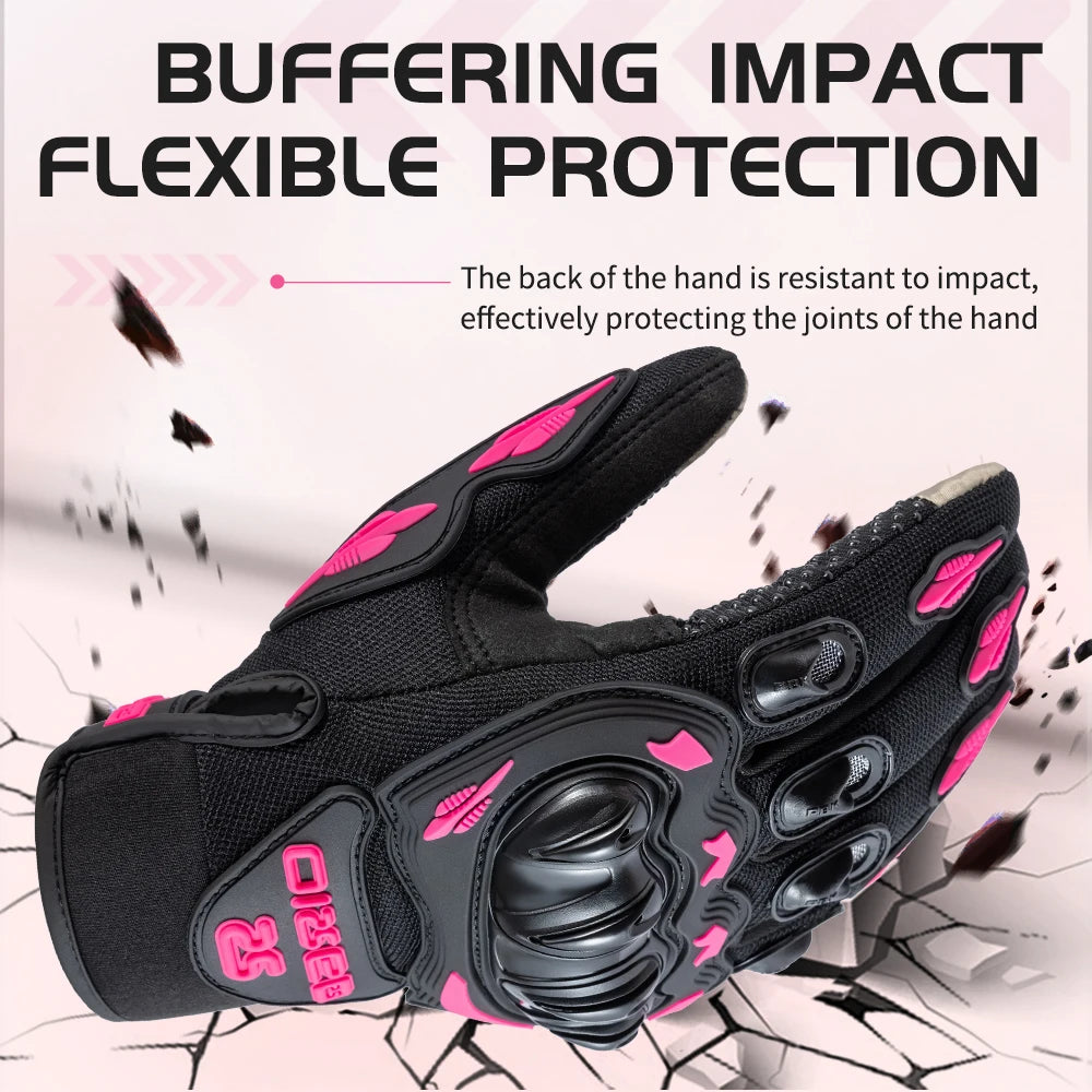 Women's Pink Breathable Motorcycle Gloves - Anti-Fall Touch Screen Motocross Riding Gloves