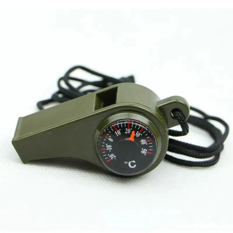 Multi-Function Emergency Whistle - 3-in-1 Survival Tool with Compass & Thermometer for Outdoor Activities