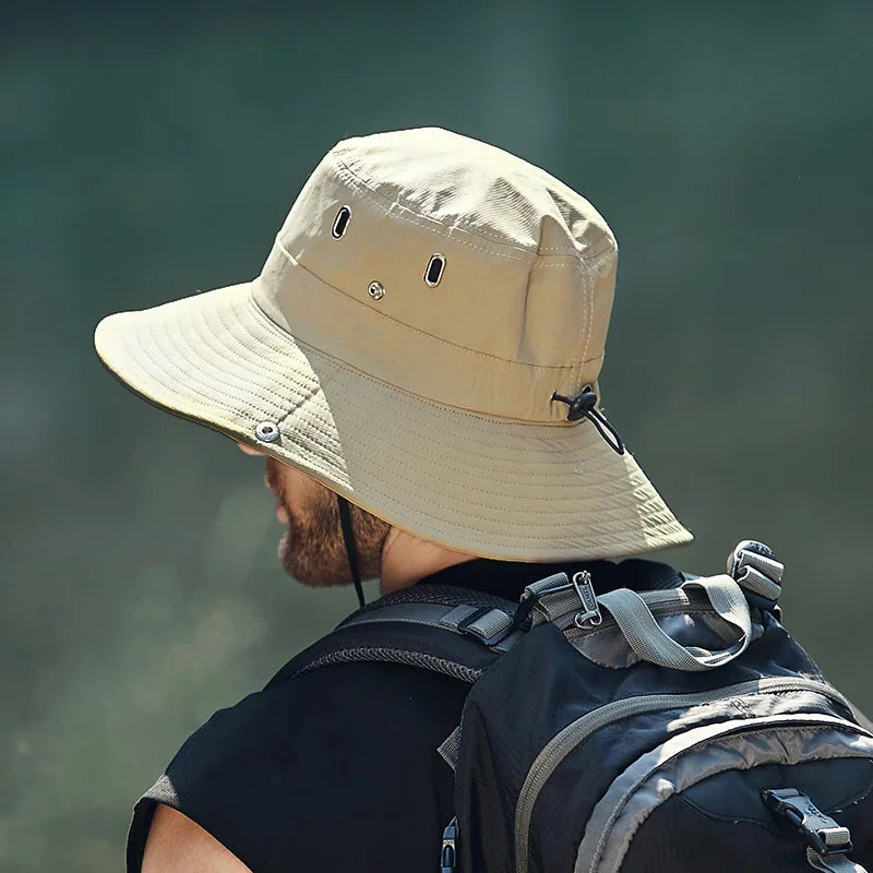 Men's Summer Fisherman Bucket Hat - Wide Brim Sun Protection Cap for Outdoor Activities