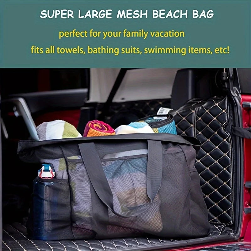 Premium Oversized Beach Tote - Ultra-Light, Waterproof Design with Foldable Structure, Mesh Carrying Straps, Secure Zippered Compartments & Reinforced Shoulder Handles