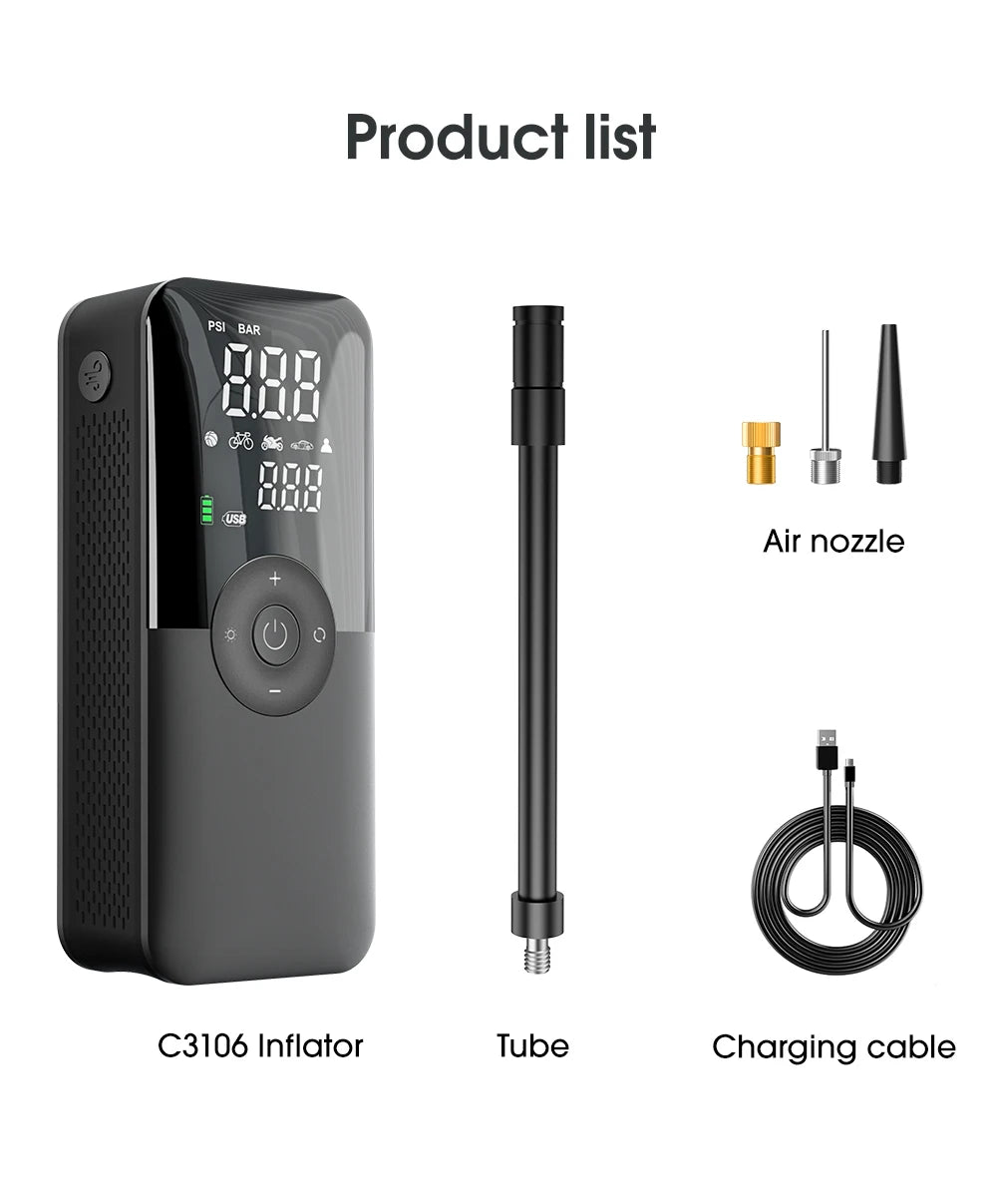CARSUN Rechargeable Digital Tire Inflator - Portable Cordless Air Compressor for Car, Motorcycle, Bicycle & Balls