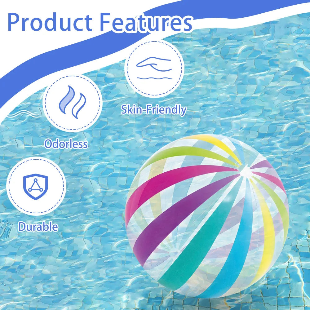 15.35" Colorful Striped Transparent Inflatable Beach Ball - Perfect for Beach, Pool & Party Games (1 Piece)