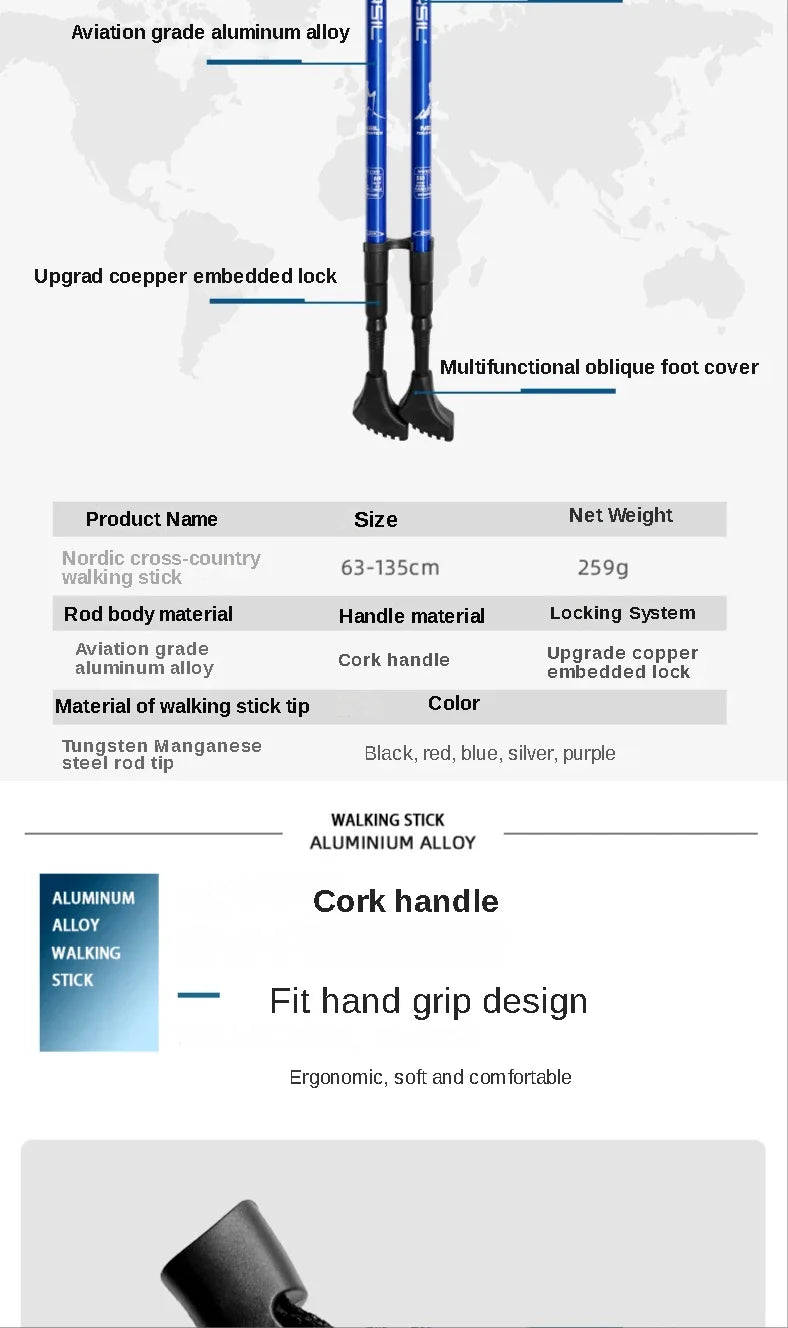 Nordic Walking Poles Set - 2PCS Telescopic Trekking Poles - 7075 Aluminum Alloy Hiking Sticks