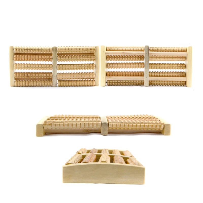 Wooden Dual Foot Massager Roller - Plantar Fasciitis Relief & Stress Relaxation Tool
