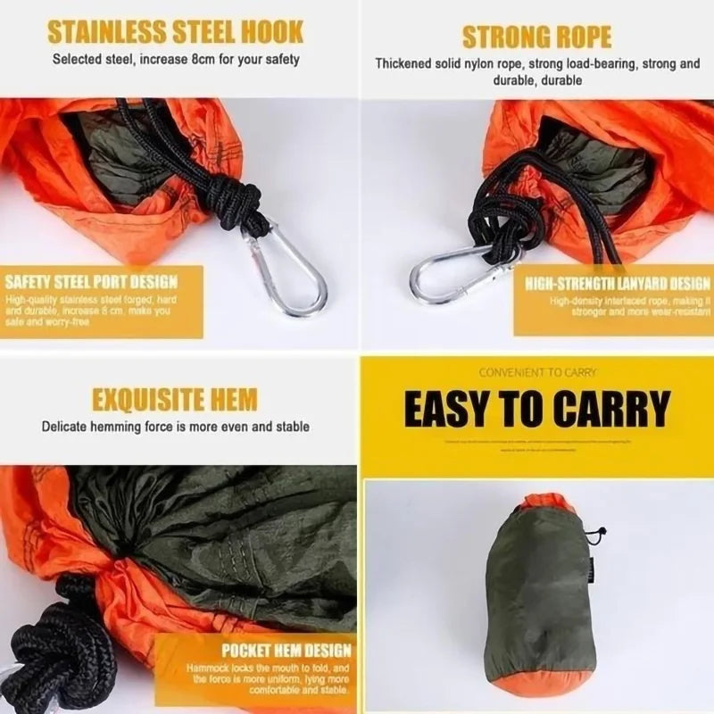 Portable Nylon Camping Hammock - High Strength Parachute Fabric Hanging Bed for Single Person Outdoor Use