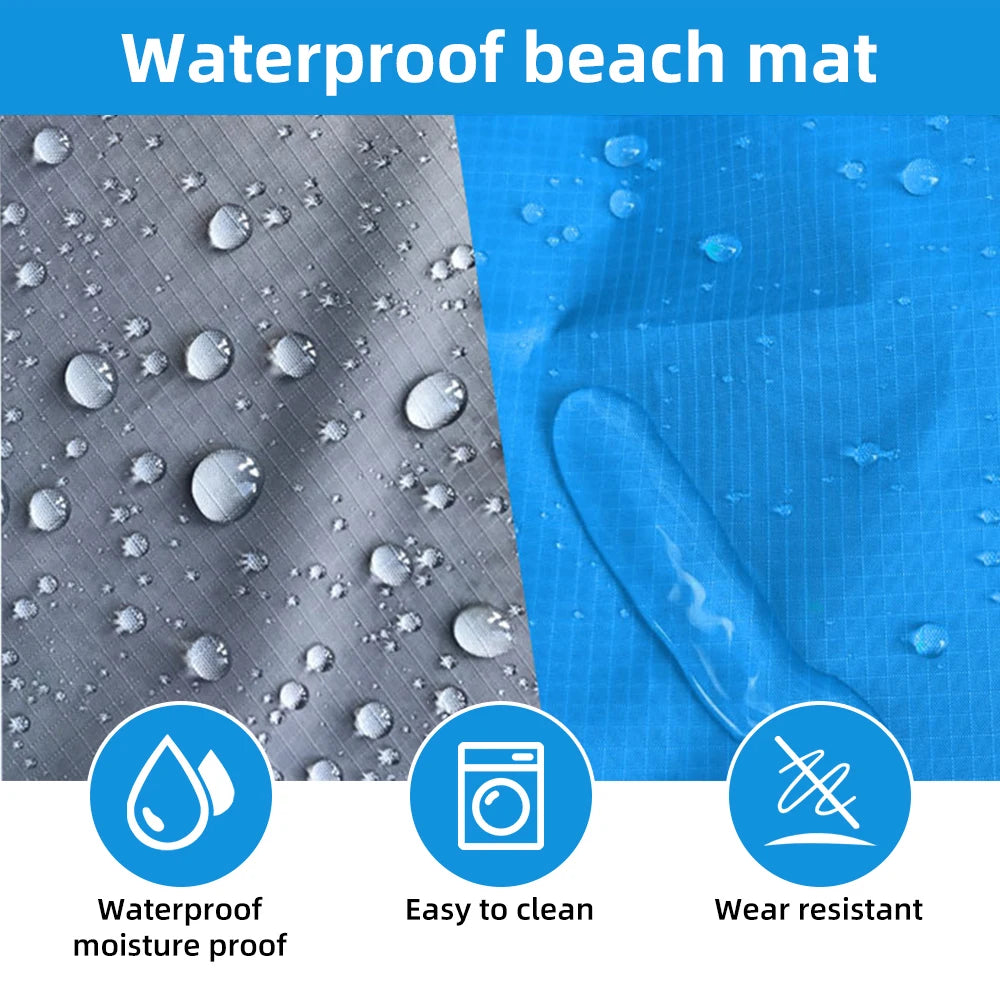 Extra Large Waterproof Outdoor Mat - Lightweight Folding Beach Blanket with Sand Free Pockets for Camping and Picnics