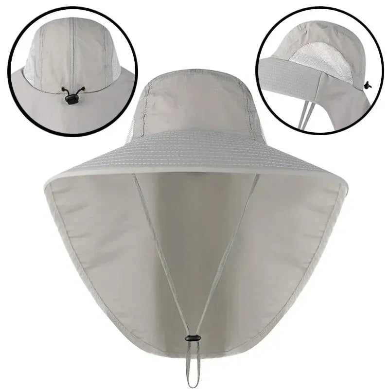 Unisex Wide Brim Safari Hat with Cooling Neck Flap - Sun Protection Baseball Cap for Outdoor Hiking and Fishing