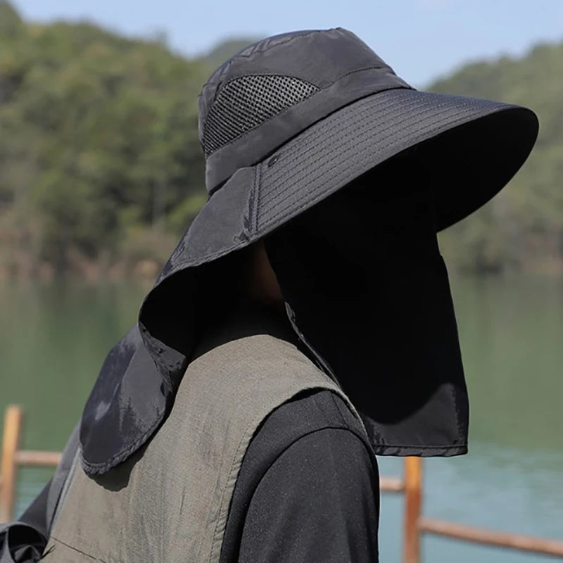 UV Protection Outdoor Sun Hat - Unisex Fishing & Hiking Cap with Neck Flap & Visor for Summer Adventures