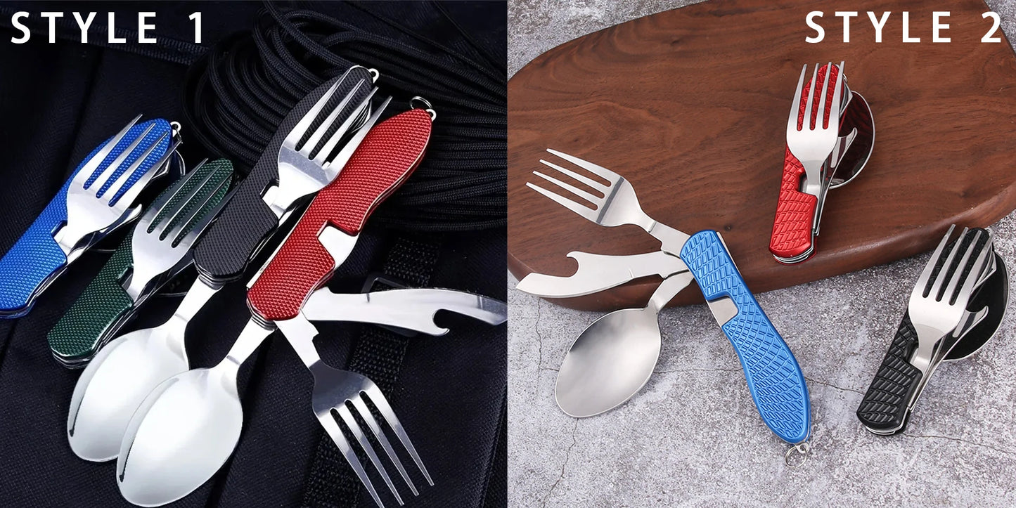 Foldable Camping Utensil Set - Multi-Functional Knife, Fork, Spoon Combo For Outdoor Activities And Sports Camping Picnic Travel