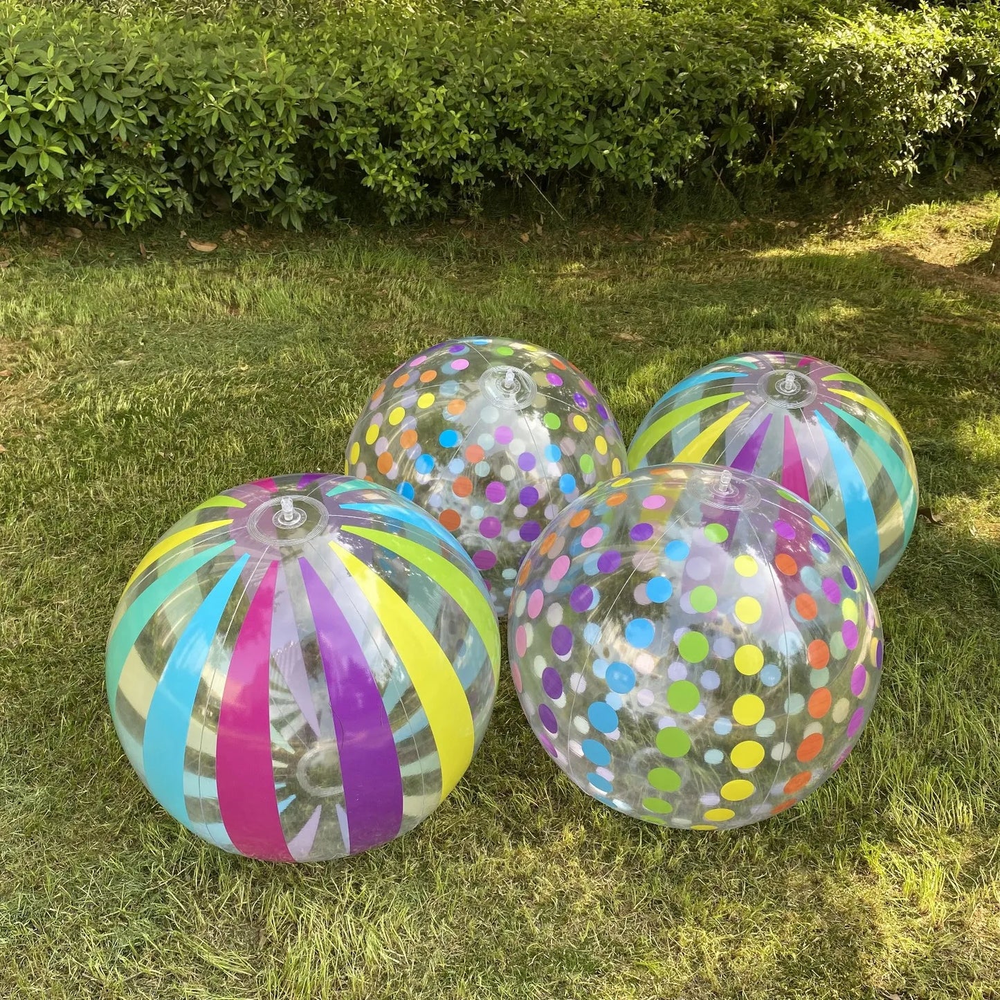 15.35" Colorful Striped Transparent Inflatable Beach Ball - Perfect for Beach, Pool & Party Games (1 Piece)