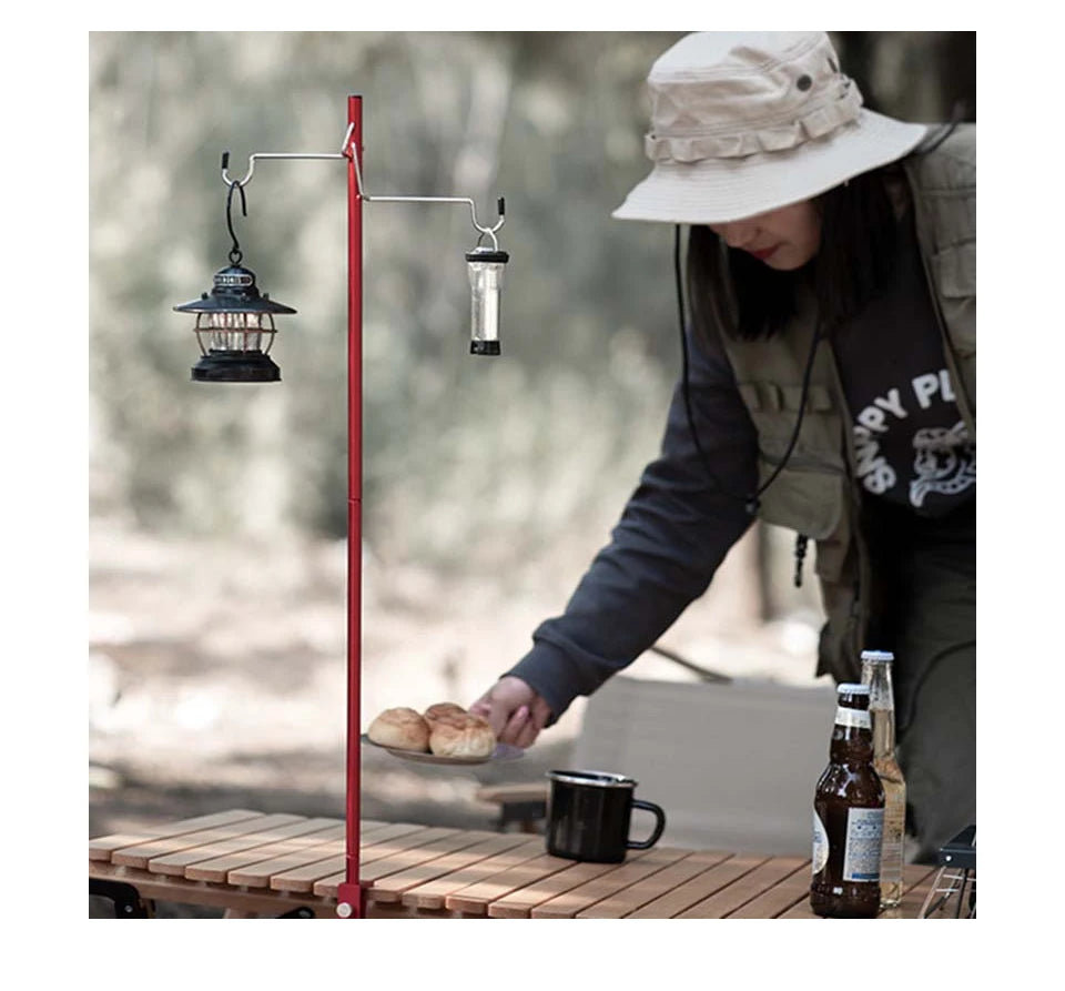 Portable Camping Lantern Stand - Detachable Tabletop Light Holder with Hangers for Hiking & Tourist Equipment