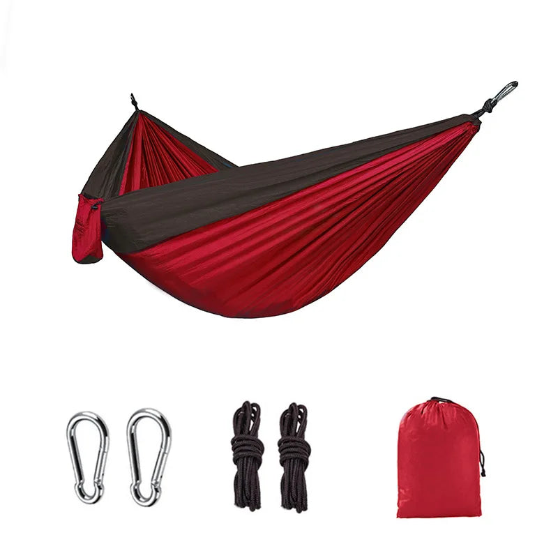 Portable Nylon Camping Hammock - High Strength Parachute Fabric Hanging Bed for Single Person Outdoor Use