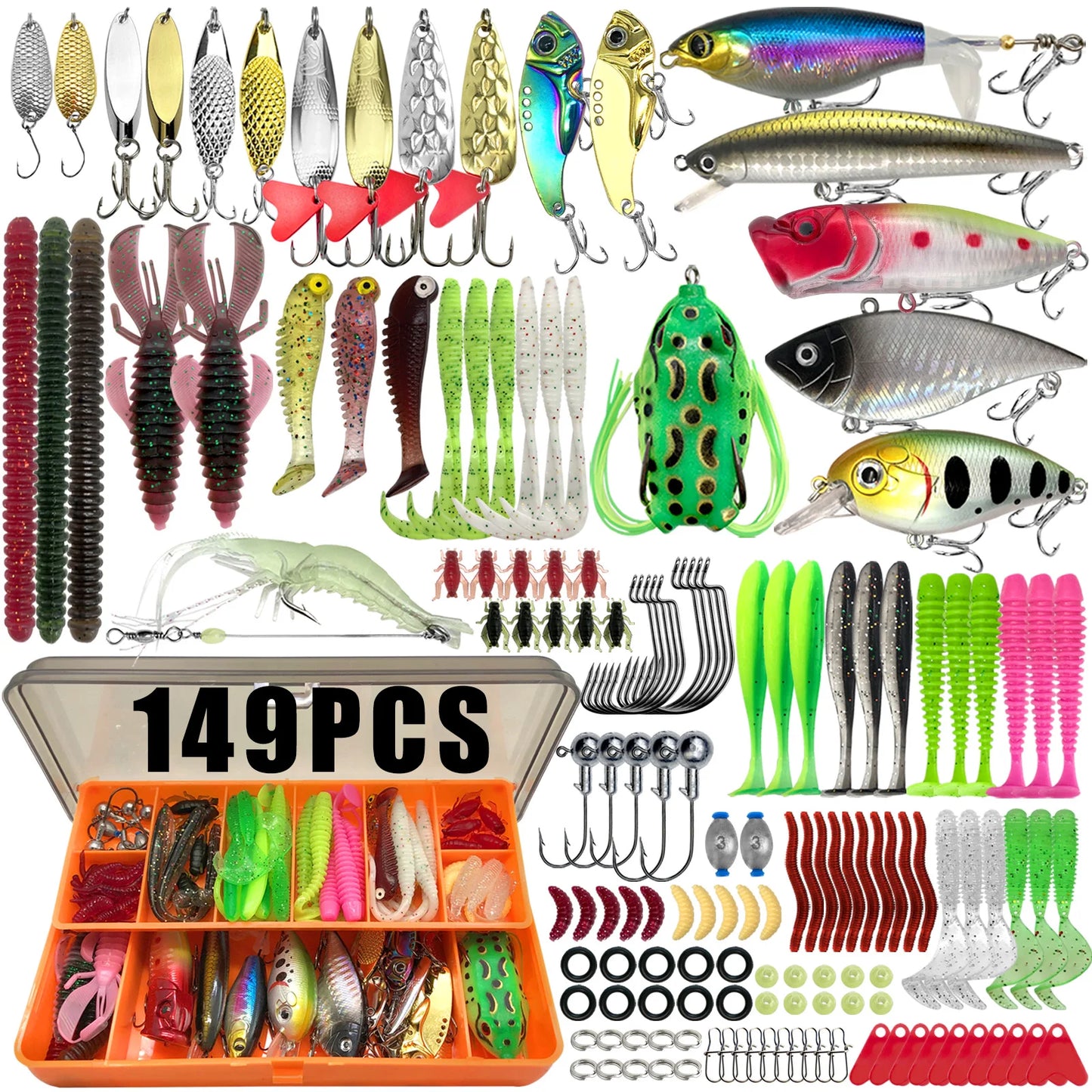 Professional Fishing Lure Kit - 86/88/136/149/366 Pieces Multi-Species Tackle Set for Trout, Pike & Bass with Layered Pro Gear Tackle Box