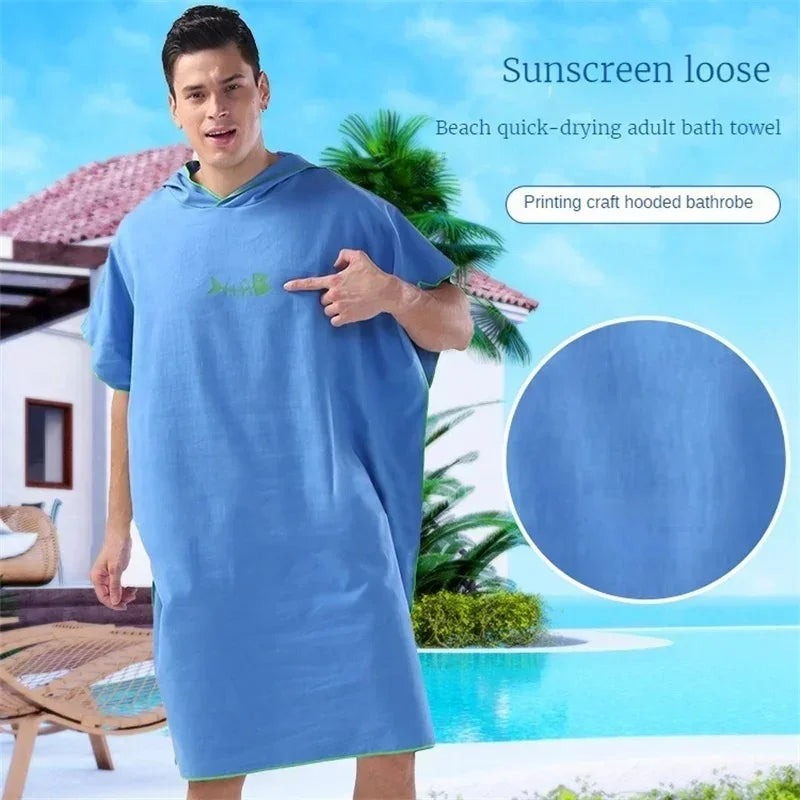 Quick Dry Microfiber Hooded Changing Robe - Beach Towel Poncho for Swimming, Travel & Sauna (Men & Women)