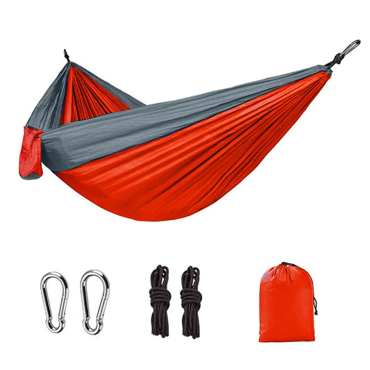 Portable Nylon Camping Hammock - High Strength Parachute Fabric Hanging Bed for Single Person Outdoor Use