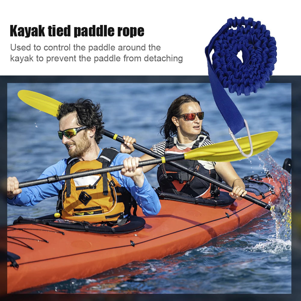 Adjustable Elastic Kayak Rod Lanyard - Canoe Paddle Leash - Fishing Rod Leash - Safety Rope - Carabiner - Rowing Boats Accessories