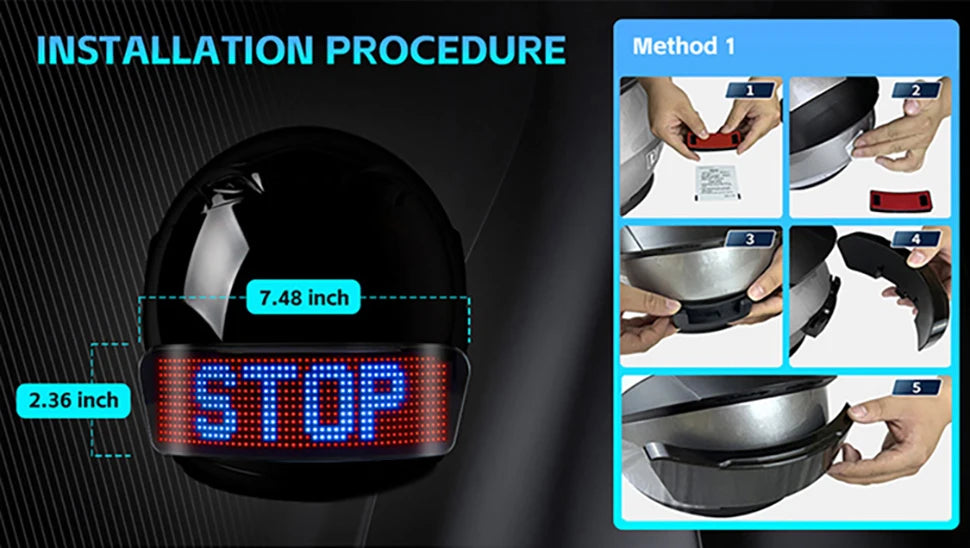 Smart RGB LED Motorcycle Helmet Display - APP Programmable Night Riding Warning Light with DIY Taillight Screen