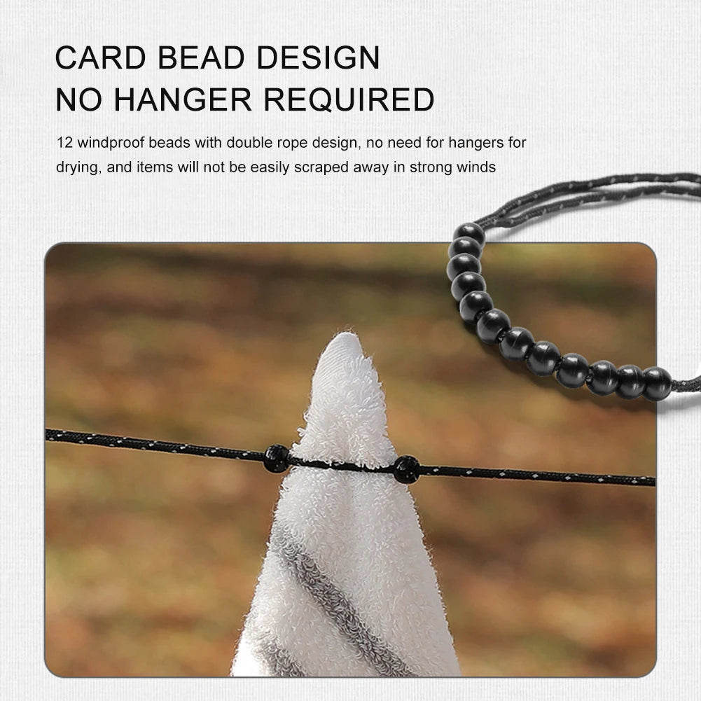 Windproof Elastic Travel Clothesline 3M with 12 Clips - Portable Stretch Laundry Line for Camping, Hotel, Trip & Cruise