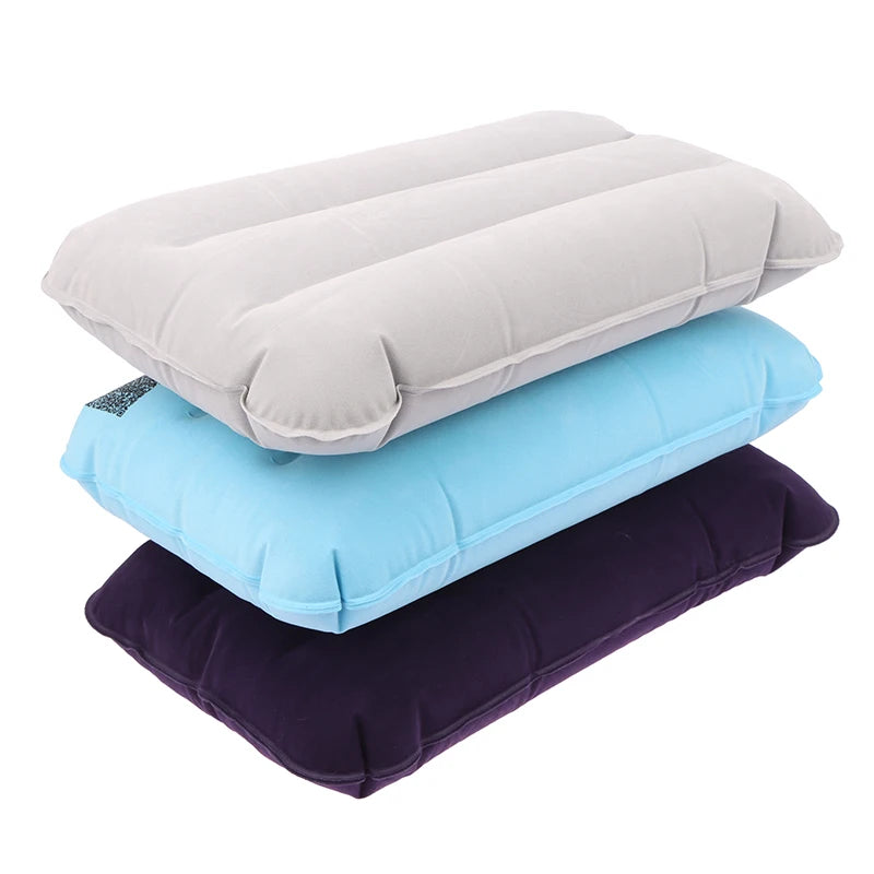 oldable Inflatable Travel Pillow - PVC Flocking Air Cushion for Camping, Hiking, Flight & Outdoor Sleep