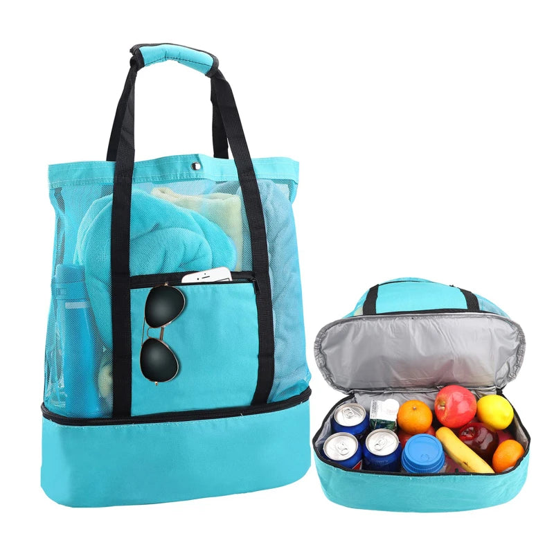 Waterproof Double-Layer Beach Tote Bag - Large Capacity Mesh Swimming Storage Bag with Heat Preservation for Women