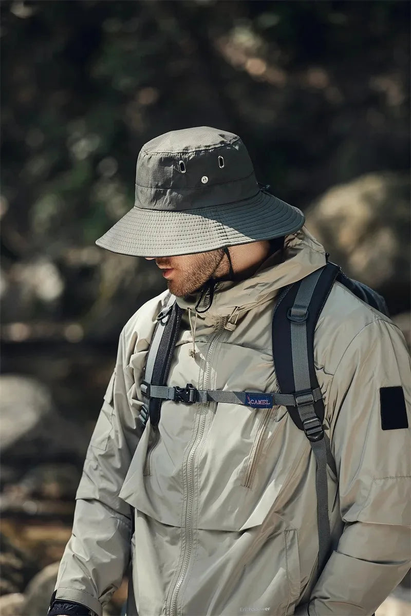 Men's Summer Fisherman Bucket Hat - Wide Brim Sun Protection Cap for Outdoor Activities