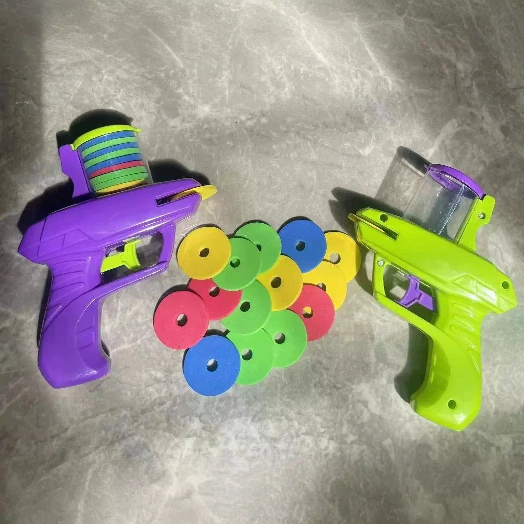 Kids Outdoor Game Foam Disc Gun Toy - Interactive Flying Disc Shooting Launcher for Parent-child Fun