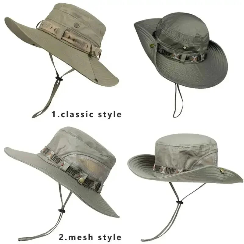 Men's UV Protection Wide Brim Bucket Hat - Outdoor Safari Hiking Mesh Fisherman Cap
