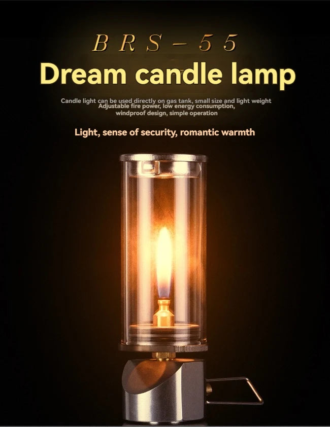 BRS-55 Windproof Gas Candle Lamp - Dreamlike Candlelight Tent Lighting for Outdoor Camping