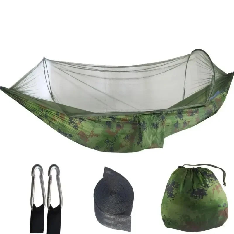 Lightweight Parachute Fabric Camping Hammock with Mosquito Net - High Strength Hanging Bed 250x120cm