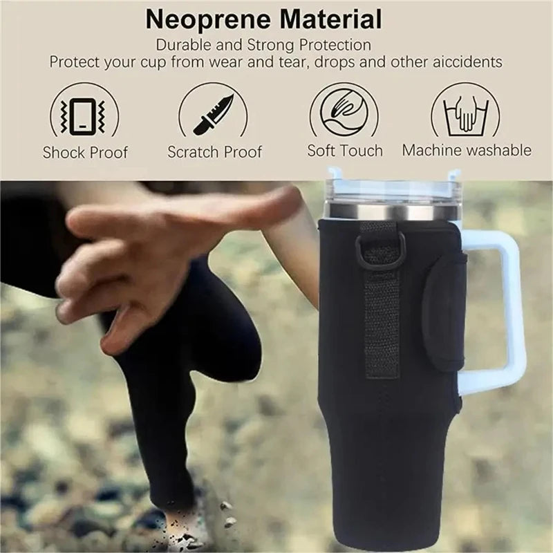 Water Bottle Carrier Bag - Insulated Sleeve for Large Capacity Tumbler with Handle & Adjustable Shoulder Strap - Hands-Free Hydration