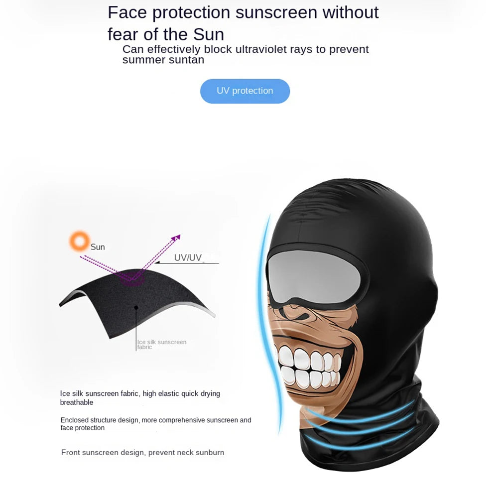 Full Face Balaclava Mask - Breathable Windproof UV Sun Protection - Moto Skull Ghost Clown Design for Summer Spring