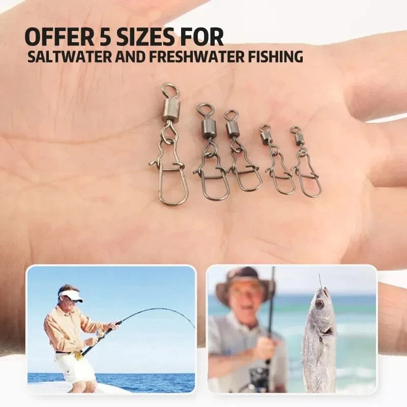 Premium Stainless Steel Fishing Swivel Connectors - 50 Piece Set with Rolling Bearing & Snap Hook for Lure Rigging